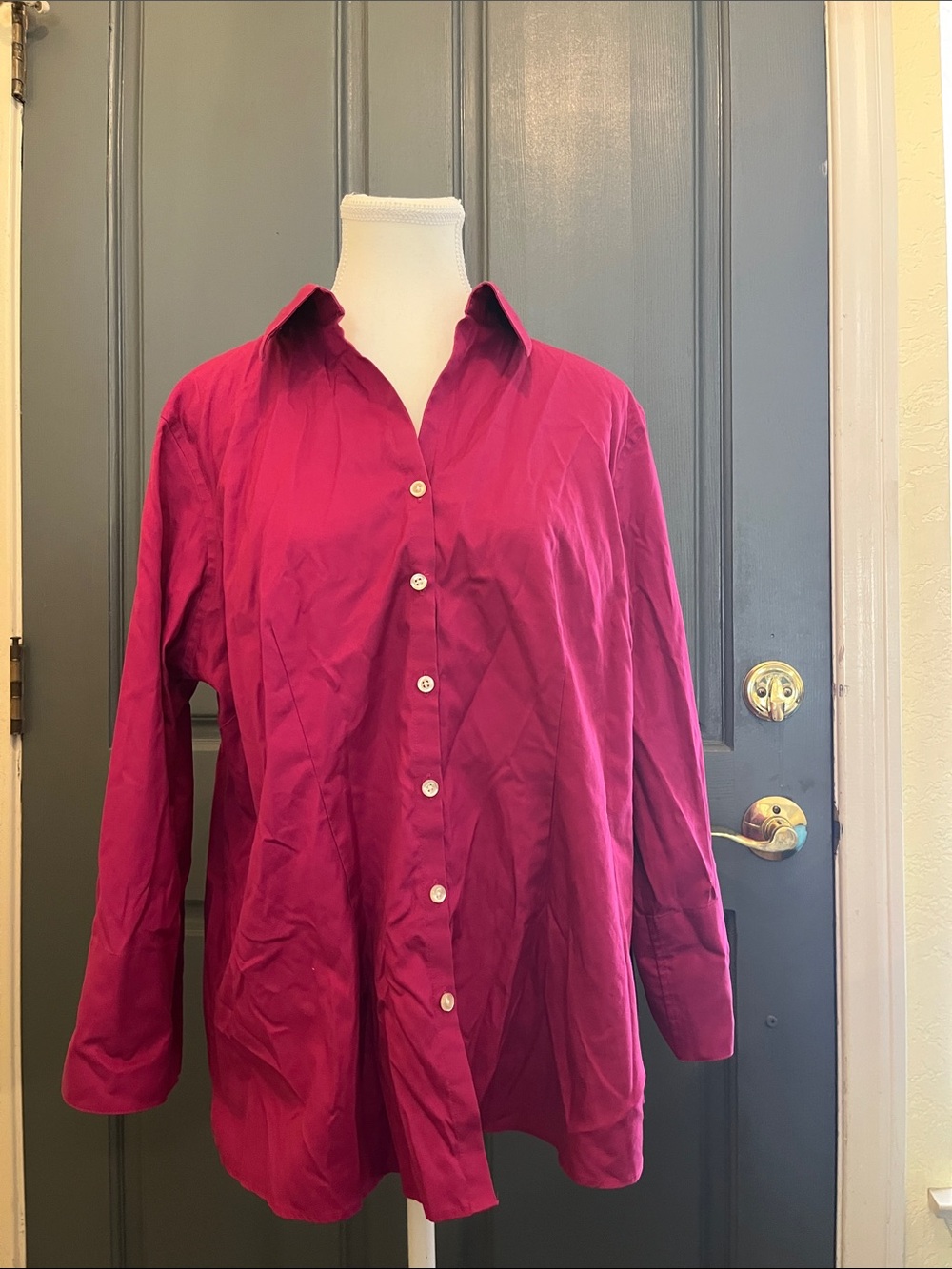 Lands End Magenta button down shirt